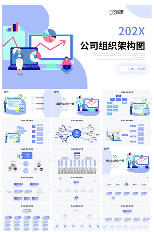 手繪插畫風特色公司組織架構圖ppt ppt